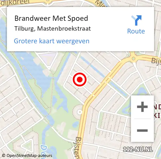 Locatie op kaart van de 112 melding: Brandweer Met Spoed Naar Tilburg, Mastenbroekstraat op 14 mei 2022 21:13