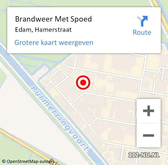 Locatie op kaart van de 112 melding: Brandweer Met Spoed Naar Edam, Hamerstraat op 14 mei 2022 21:35