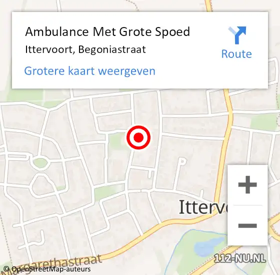 Locatie op kaart van de 112 melding: Ambulance Met Grote Spoed Naar Ittervoort, Begoniastraat op 14 mei 2022 21:42