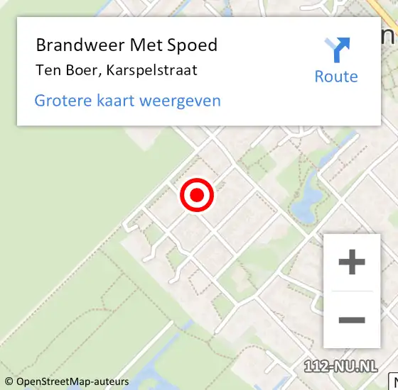 Locatie op kaart van de 112 melding: Brandweer Met Spoed Naar Ten Boer, Karspelstraat op 14 mei 2022 21:45