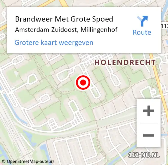 Locatie op kaart van de 112 melding: Brandweer Met Grote Spoed Naar Amsterdam-Zuidoost, Millingenhof op 14 mei 2022 21:45