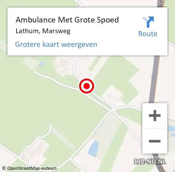 Locatie op kaart van de 112 melding: Ambulance Met Grote Spoed Naar Lathum, Marsweg op 14 mei 2022 21:54