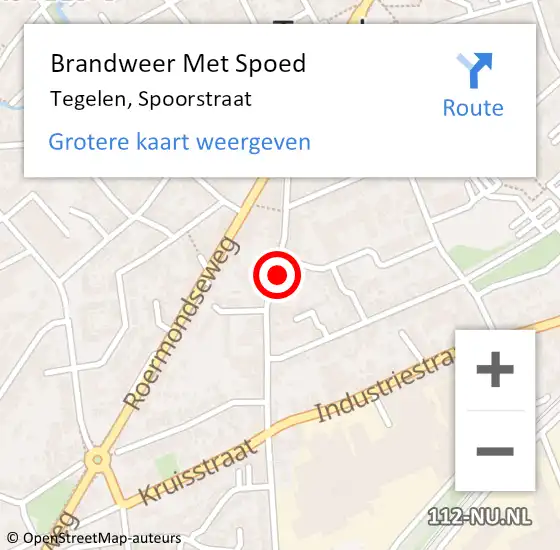 Locatie op kaart van de 112 melding: Brandweer Met Spoed Naar Tegelen, Spoorstraat op 14 mei 2022 22:01