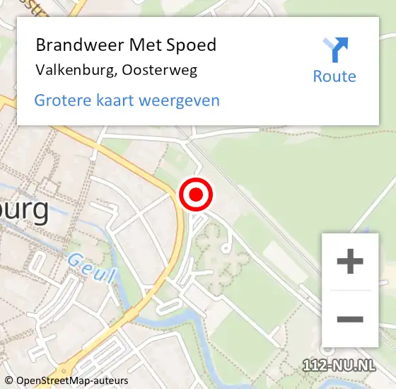 Locatie op kaart van de 112 melding: Brandweer Met Spoed Naar Valkenburg, Oosterweg op 14 mei 2022 22:02