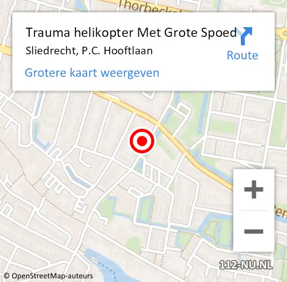 Locatie op kaart van de 112 melding: Trauma helikopter Met Grote Spoed Naar Sliedrecht, P.C. Hooftlaan op 14 mei 2022 22:36