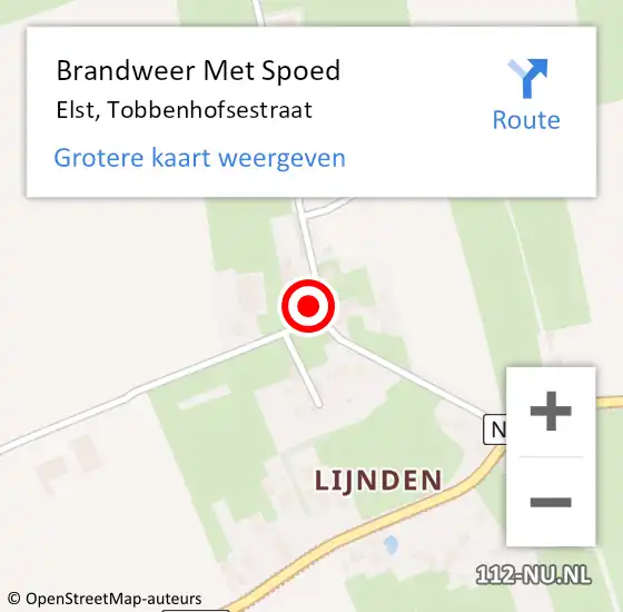 Locatie op kaart van de 112 melding: Brandweer Met Spoed Naar Elst, Tobbenhofsestraat op 14 mei 2022 22:40