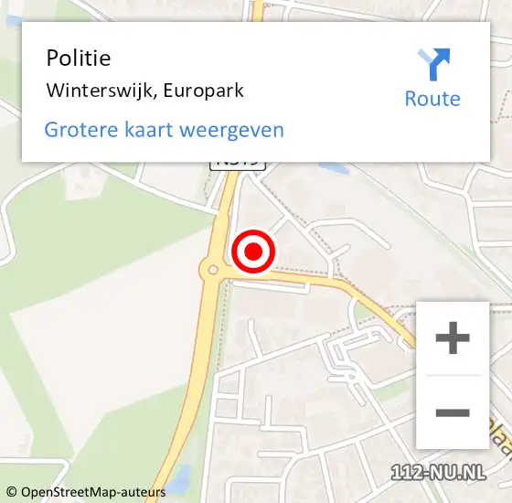 Locatie op kaart van de 112 melding: Politie Winterswijk, Europark op 14 mei 2022 22:49