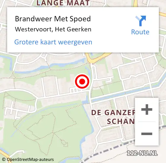 Locatie op kaart van de 112 melding: Brandweer Met Spoed Naar Westervoort, Het Geerken op 14 mei 2022 23:06