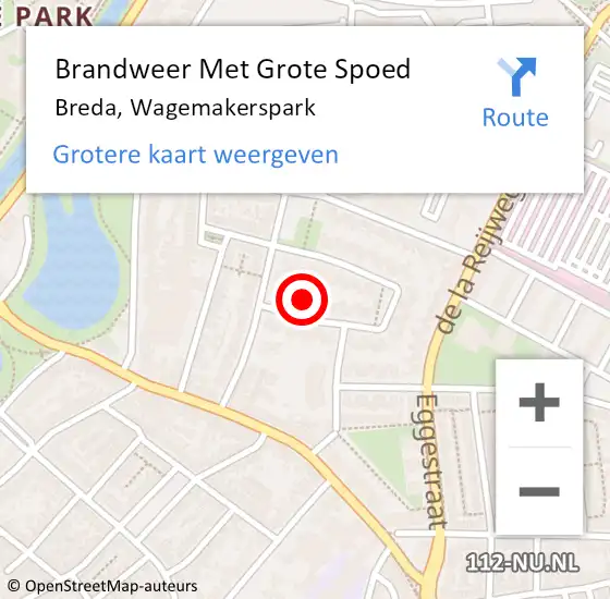 Locatie op kaart van de 112 melding: Brandweer Met Grote Spoed Naar Breda, Wagemakerspark op 14 mei 2022 23:47