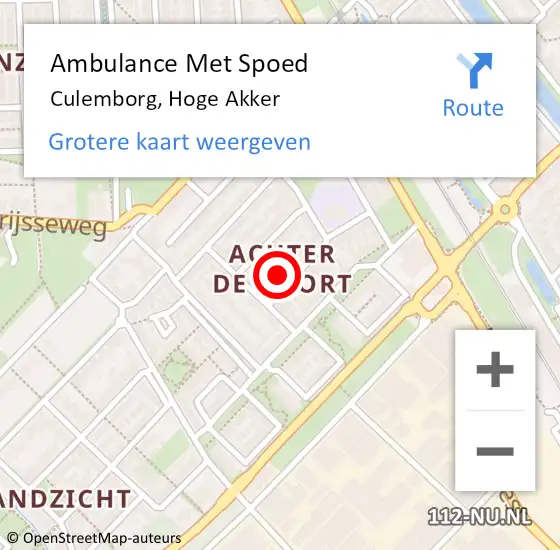 Locatie op kaart van de 112 melding: Ambulance Met Spoed Naar Culemborg, Hoge Akker op 14 mei 2022 23:55