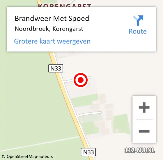 Locatie op kaart van de 112 melding: Brandweer Met Spoed Naar Noordbroek, Korengarst op 15 mei 2022 00:13