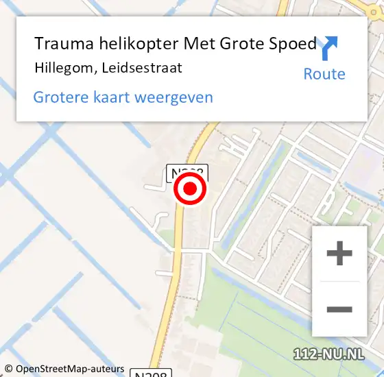 Locatie op kaart van de 112 melding: Trauma helikopter Met Grote Spoed Naar Hillegom, Leidsestraat op 15 mei 2022 00:26