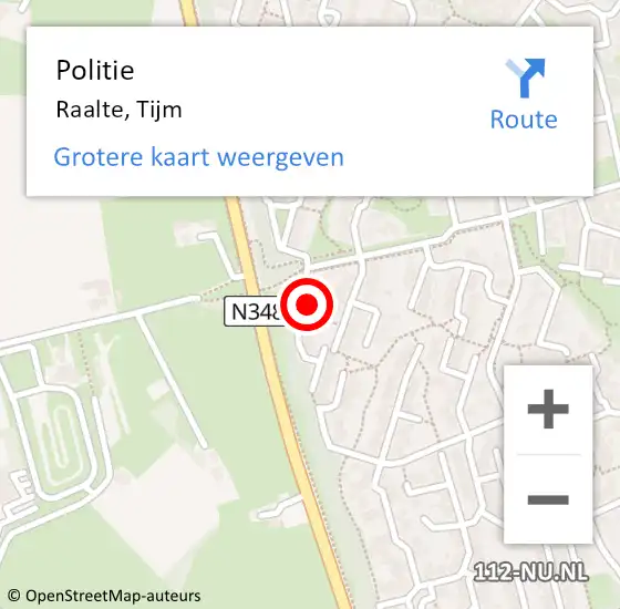 Locatie op kaart van de 112 melding: Politie Raalte, Tijm op 15 mei 2022 00:35