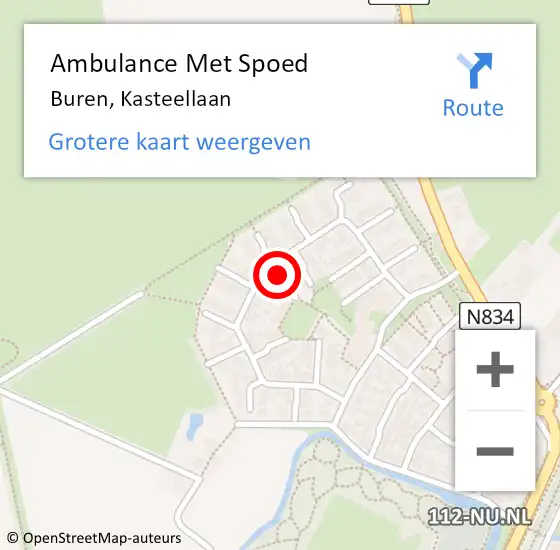 Locatie op kaart van de 112 melding: Ambulance Met Spoed Naar Buren, Kasteellaan op 15 mei 2022 00:43