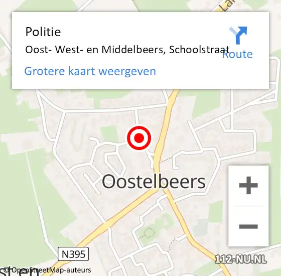 Locatie op kaart van de 112 melding: Politie Oost- West- en Middelbeers, Schoolstraat op 15 mei 2022 00:48