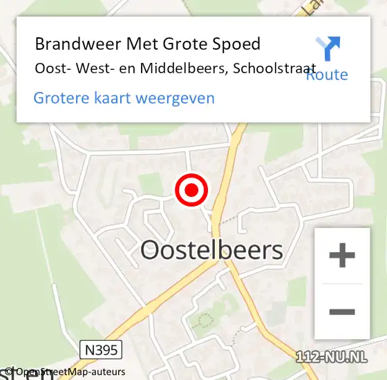 Locatie op kaart van de 112 melding: Brandweer Met Grote Spoed Naar Oost- West- en Middelbeers, Schoolstraat op 15 mei 2022 00:50