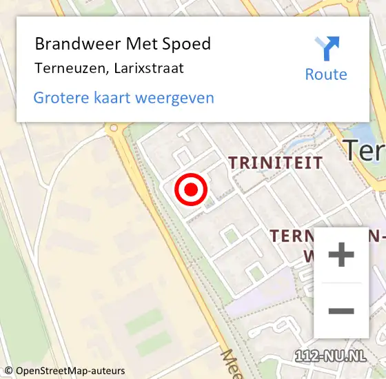 Locatie op kaart van de 112 melding: Brandweer Met Spoed Naar Terneuzen, Larixstraat op 15 mei 2022 01:06