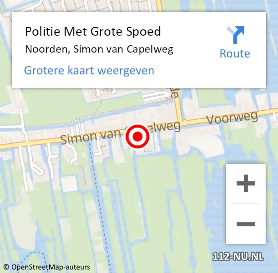 Locatie op kaart van de 112 melding: Politie Met Grote Spoed Naar Noorden, Simon van Capelweg op 15 mei 2022 01:19