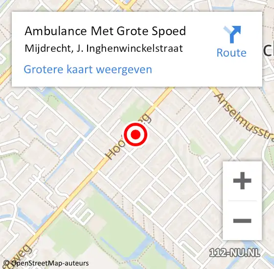 Locatie op kaart van de 112 melding: Ambulance Met Grote Spoed Naar Mijdrecht, J. Inghenwinckelstraat op 15 mei 2022 01:35