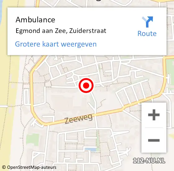 Locatie op kaart van de 112 melding: Ambulance Egmond aan Zee, Zuiderstraat op 15 mei 2022 01:53