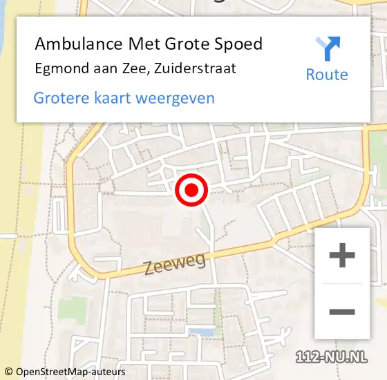 Locatie op kaart van de 112 melding: Ambulance Met Grote Spoed Naar Egmond aan Zee, Zuiderstraat op 15 mei 2022 02:01