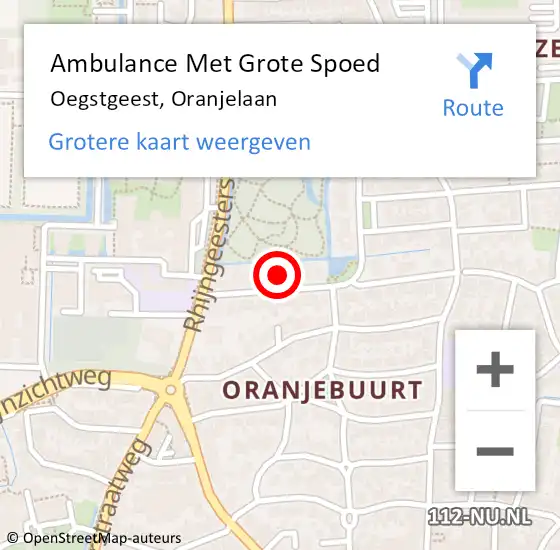 Locatie op kaart van de 112 melding: Ambulance Met Grote Spoed Naar Oegstgeest, Oranjelaan op 15 mei 2022 02:19