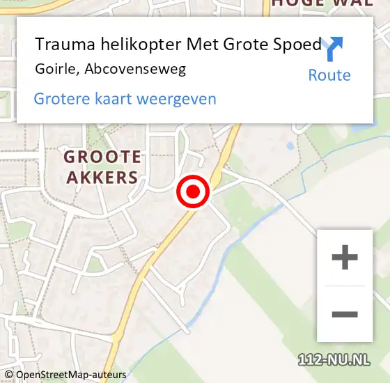 Locatie op kaart van de 112 melding: Trauma helikopter Met Grote Spoed Naar Goirle, Abcovenseweg op 15 mei 2022 02:27