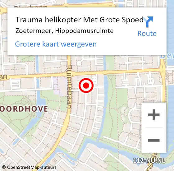 Locatie op kaart van de 112 melding: Trauma helikopter Met Grote Spoed Naar Zoetermeer, Hippodamusruimte op 15 mei 2022 02:52