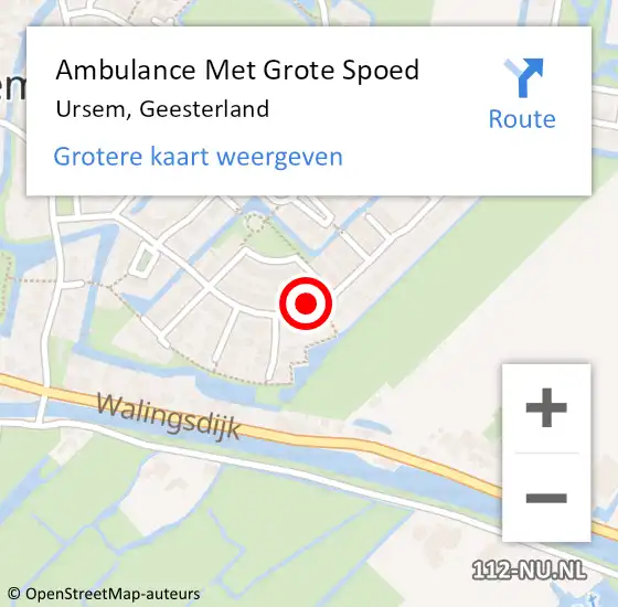 Locatie op kaart van de 112 melding: Ambulance Met Grote Spoed Naar Ursem, Geesterland op 15 mei 2022 03:03