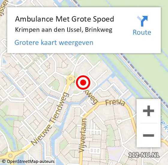 Locatie op kaart van de 112 melding: Ambulance Met Grote Spoed Naar Krimpen aan den IJssel, Brinkweg op 15 mei 2022 03:29