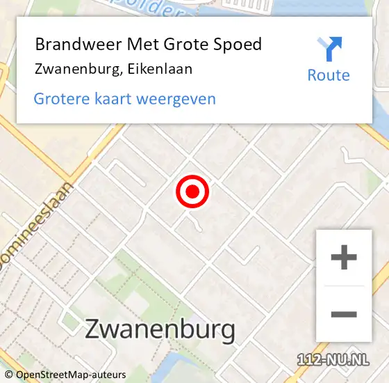 Locatie op kaart van de 112 melding: Brandweer Met Grote Spoed Naar Zwanenburg, Eikenlaan op 15 mei 2022 05:02