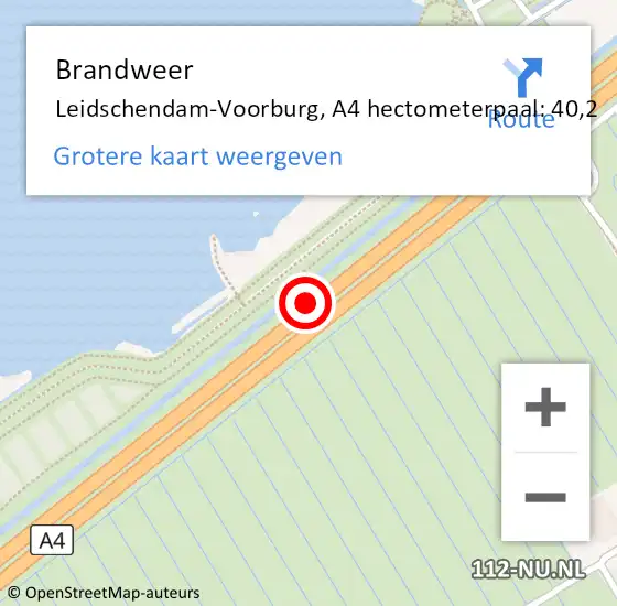 Locatie op kaart van de 112 melding: Brandweer Leidschendam-Voorburg, A4 hectometerpaal: 40,2 op 15 mei 2022 05:20