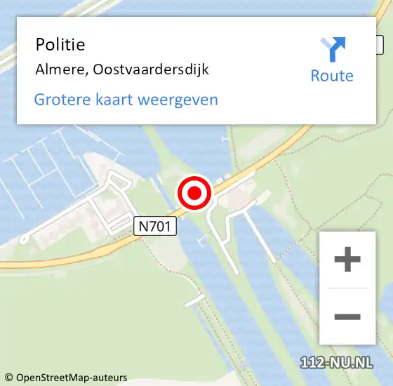 Locatie op kaart van de 112 melding: Politie Almere, Oostvaardersdijk op 15 mei 2022 06:00