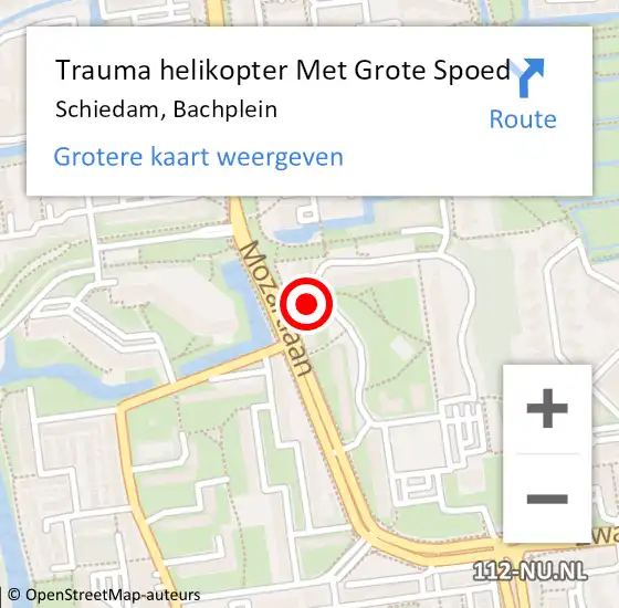 Locatie op kaart van de 112 melding: Trauma helikopter Met Grote Spoed Naar Schiedam, Bachplein op 15 mei 2022 06:00