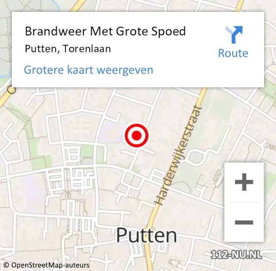 Locatie op kaart van de 112 melding: Brandweer Met Grote Spoed Naar Putten, Torenlaan op 15 mei 2022 06:32