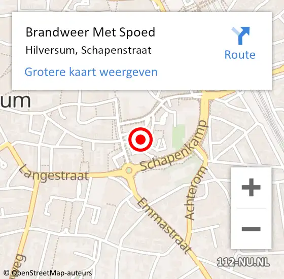 Locatie op kaart van de 112 melding: Brandweer Met Spoed Naar Hilversum, Schapenstraat op 15 mei 2022 06:58