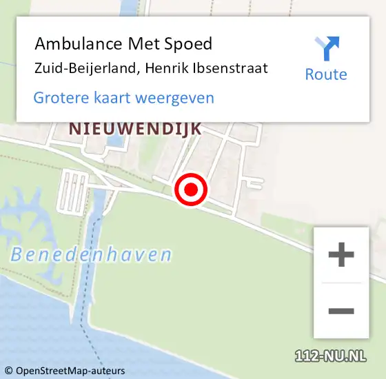 Locatie op kaart van de 112 melding: Ambulance Met Spoed Naar Zuid-Beijerland, Henrik Ibsenstraat op 15 mei 2022 07:20