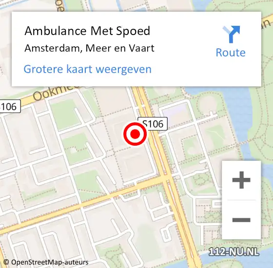 Locatie op kaart van de 112 melding: Ambulance Met Spoed Naar Amsterdam, Meer en Vaart op 15 mei 2022 07:40