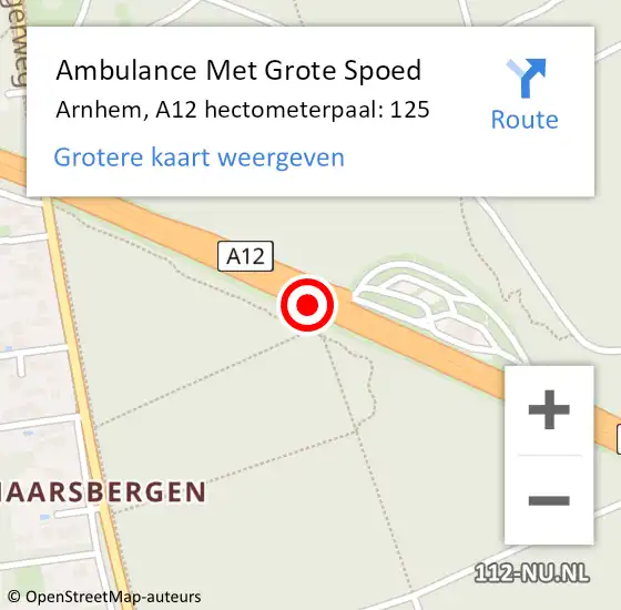 Locatie op kaart van de 112 melding: Ambulance Met Grote Spoed Naar Arnhem, A12 hectometerpaal: 125 op 15 mei 2022 08:12