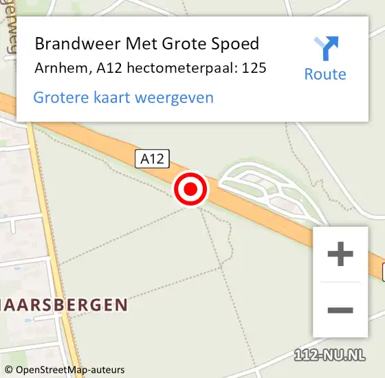 Locatie op kaart van de 112 melding: Brandweer Met Grote Spoed Naar Arnhem, A12 hectometerpaal: 125 op 15 mei 2022 08:13
