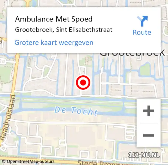 Locatie op kaart van de 112 melding: Ambulance Met Spoed Naar Grootebroek, Sint Elisabethstraat op 15 mei 2022 08:24