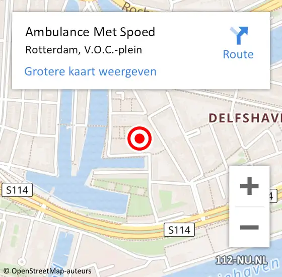 Locatie op kaart van de 112 melding: Ambulance Met Spoed Naar Rotterdam, V.O.C.-plein op 15 mei 2022 08:24