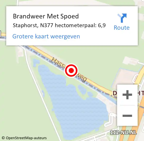 Locatie op kaart van de 112 melding: Brandweer Met Spoed Naar Staphorst, N377 hectometerpaal: 6,9 op 15 mei 2022 08:25