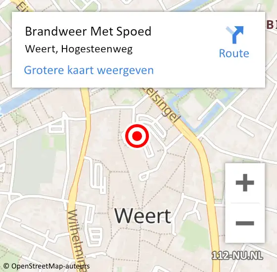 Locatie op kaart van de 112 melding: Brandweer Met Spoed Naar Weert, Hogesteenweg op 15 mei 2022 08:29