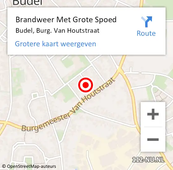 Locatie op kaart van de 112 melding: Brandweer Met Grote Spoed Naar Budel, Burg. Van Houtstraat op 15 mei 2022 08:34