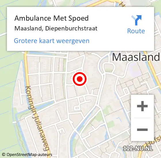 Locatie op kaart van de 112 melding: Ambulance Met Spoed Naar Maasland, Diepenburchstraat op 15 mei 2022 09:01