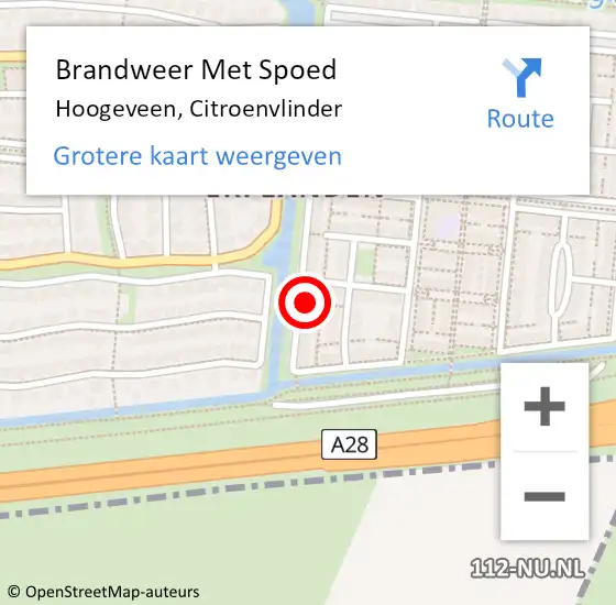 Locatie op kaart van de 112 melding: Brandweer Met Spoed Naar Hoogeveen, Citroenvlinder op 15 mei 2022 09:09