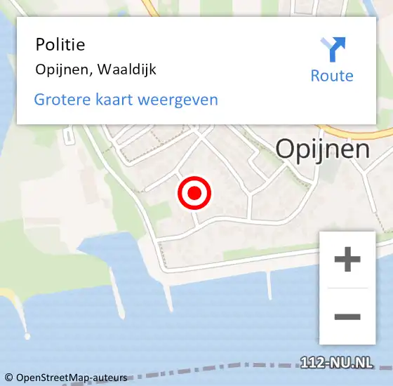 Locatie op kaart van de 112 melding: Politie Opijnen, Waaldijk op 15 mei 2022 09:12