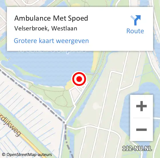 Locatie op kaart van de 112 melding: Ambulance Met Spoed Naar Velserbroek, Westlaan op 15 mei 2022 09:21