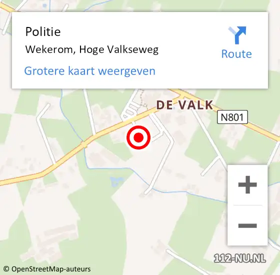 Locatie op kaart van de 112 melding: Politie Wekerom, Hoge Valkseweg op 15 mei 2022 09:30